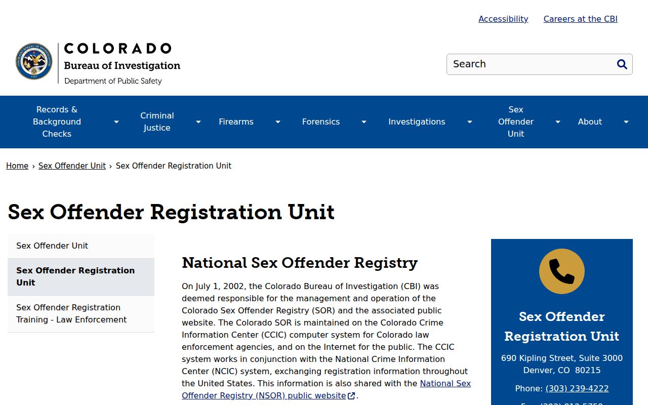 CBI Sex Offender Registration Unit forms and public information