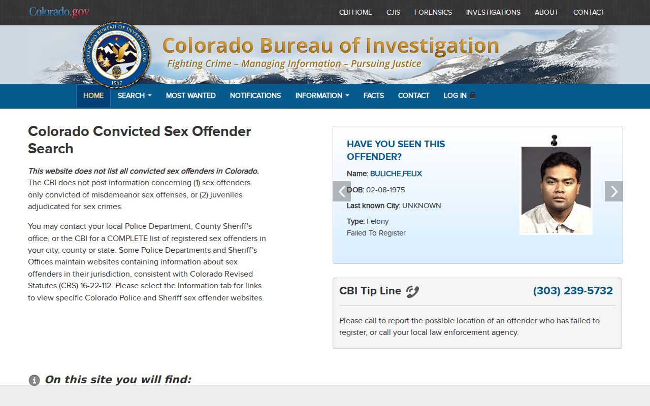 Colorado Sex Offender Registry search form for a Dolores County search