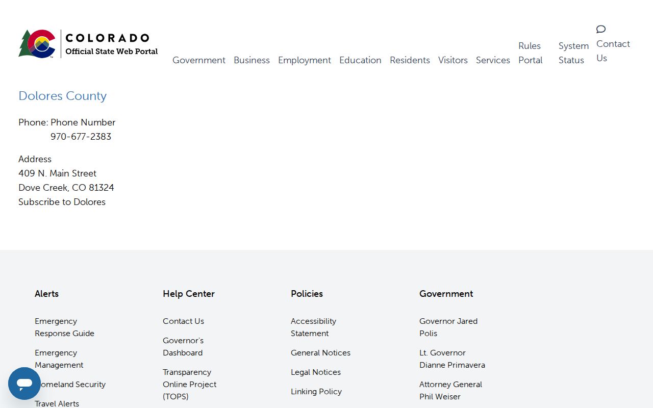 Dolores County criminal records official county directory