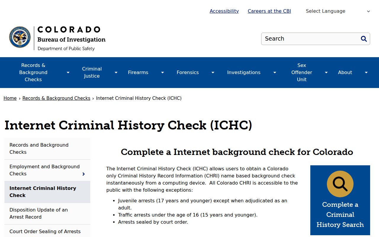 Dolores County criminal history CBI ICHC information