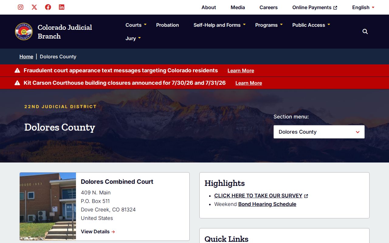 Dolores County criminal court records courthouse